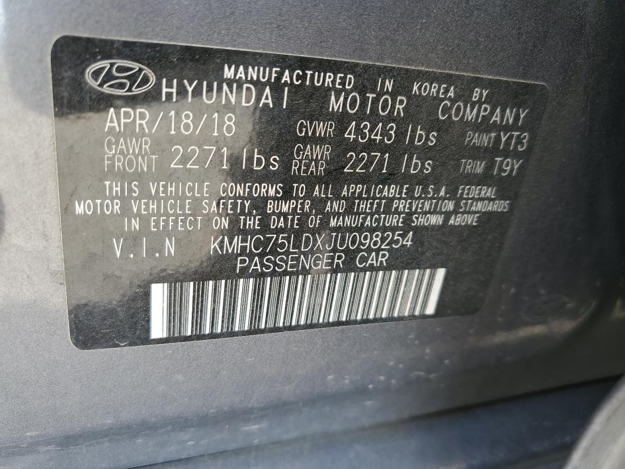 KMHC75LDXJU098254 2018 Hyundai Ioniq Limited