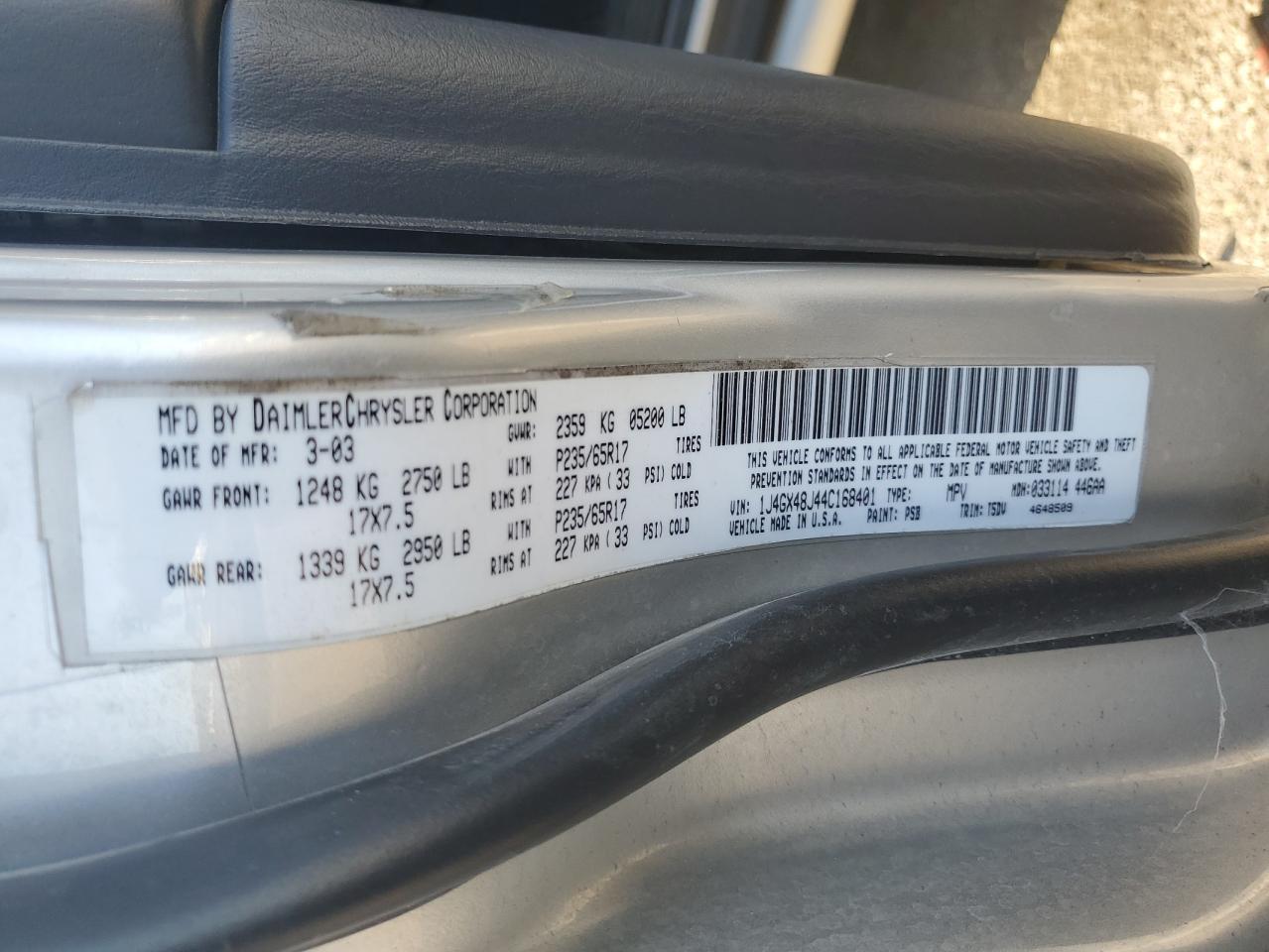 1J4GX48J44C168401 2004 Jeep Grand Cherokee Laredo