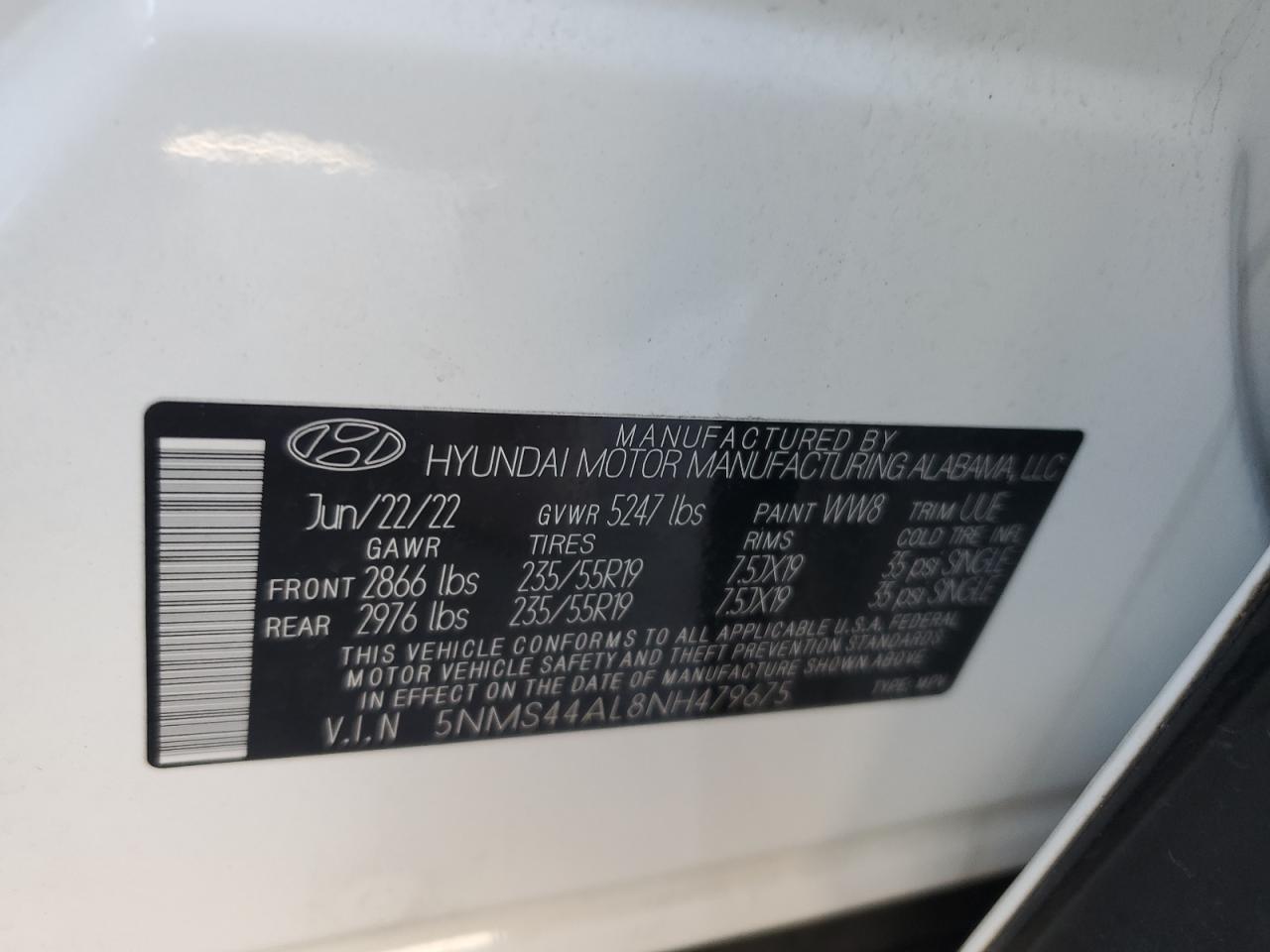 5NMS44AL8NH479675 2022 Hyundai Santa Fe Limited