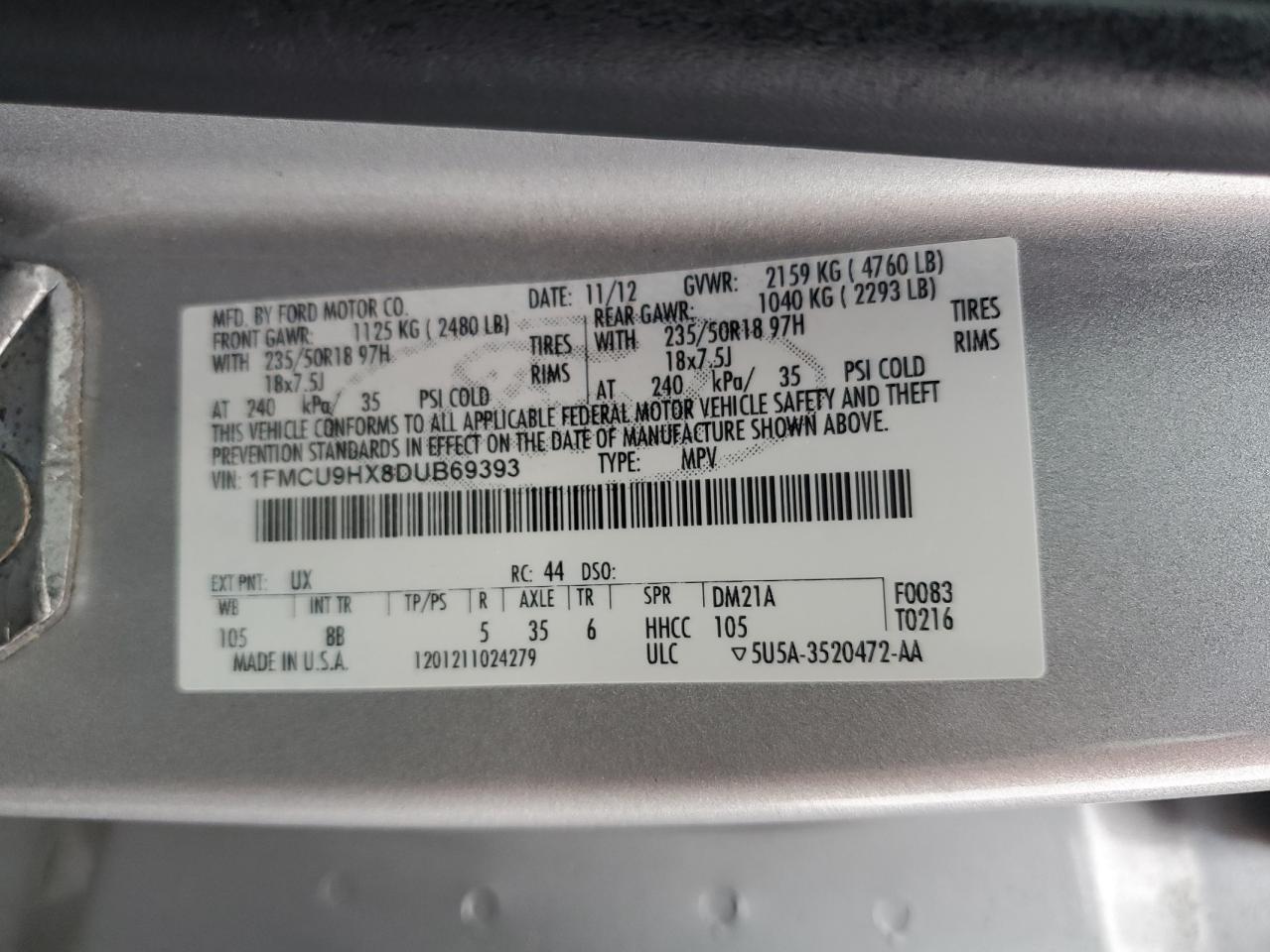 1FMCU9HX8DUB69393 2013 Ford Escape Sel