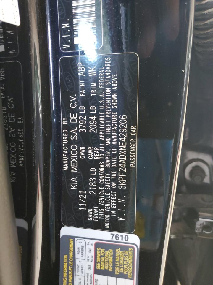 3KPF24ADXNE429206 2022 Kia Forte Fe