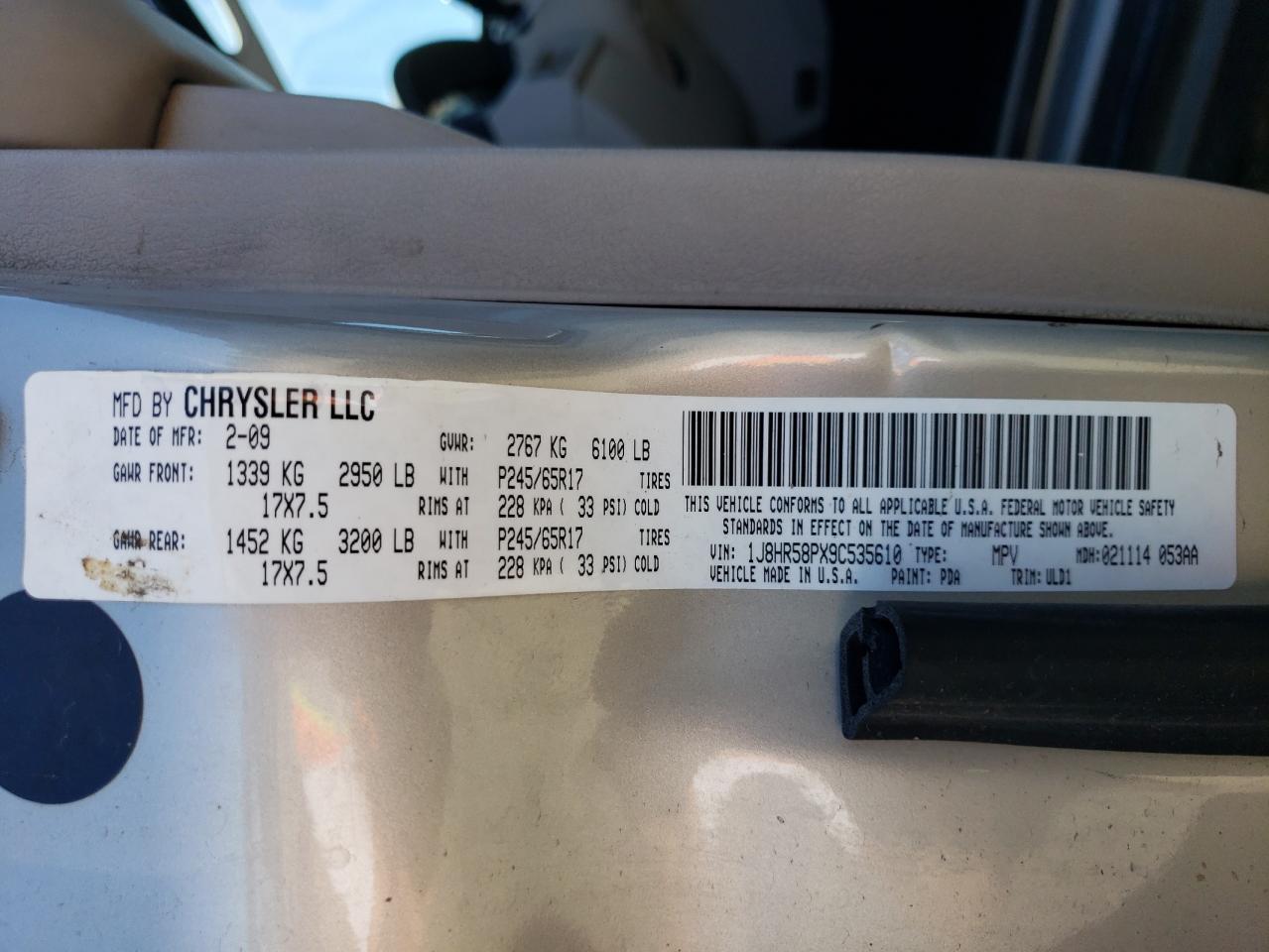 1J8HR58PX9C535610 2009 Jeep Grand Cherokee Limited