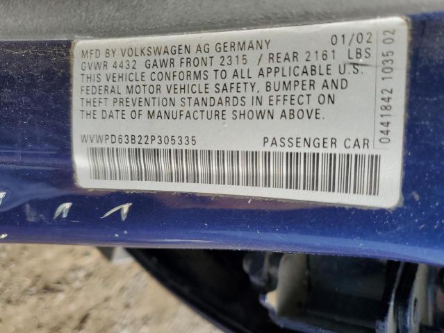 2002 Volkswagen Passat Gls VIN: WVWPD63B22P305335 Lot: 59342334