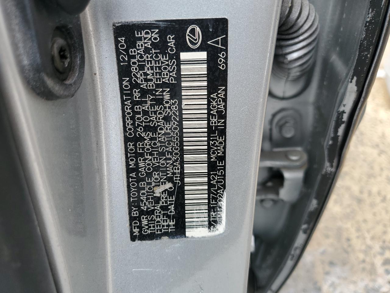 JTHBA30G555092283 2005 Lexus Es 330