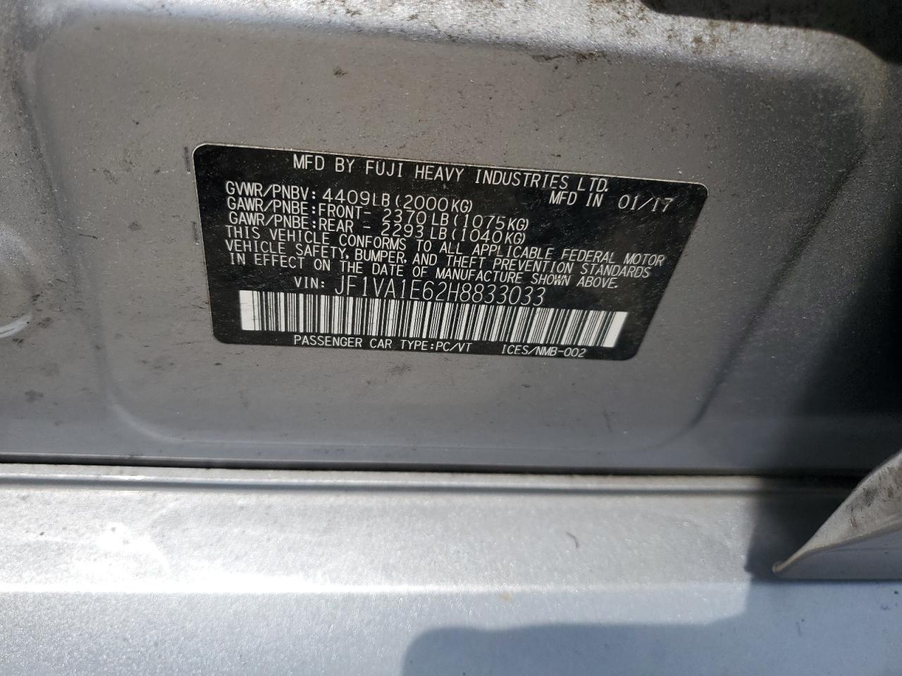 JF1VA1E62H8833033 2017 Subaru Wrx Premium