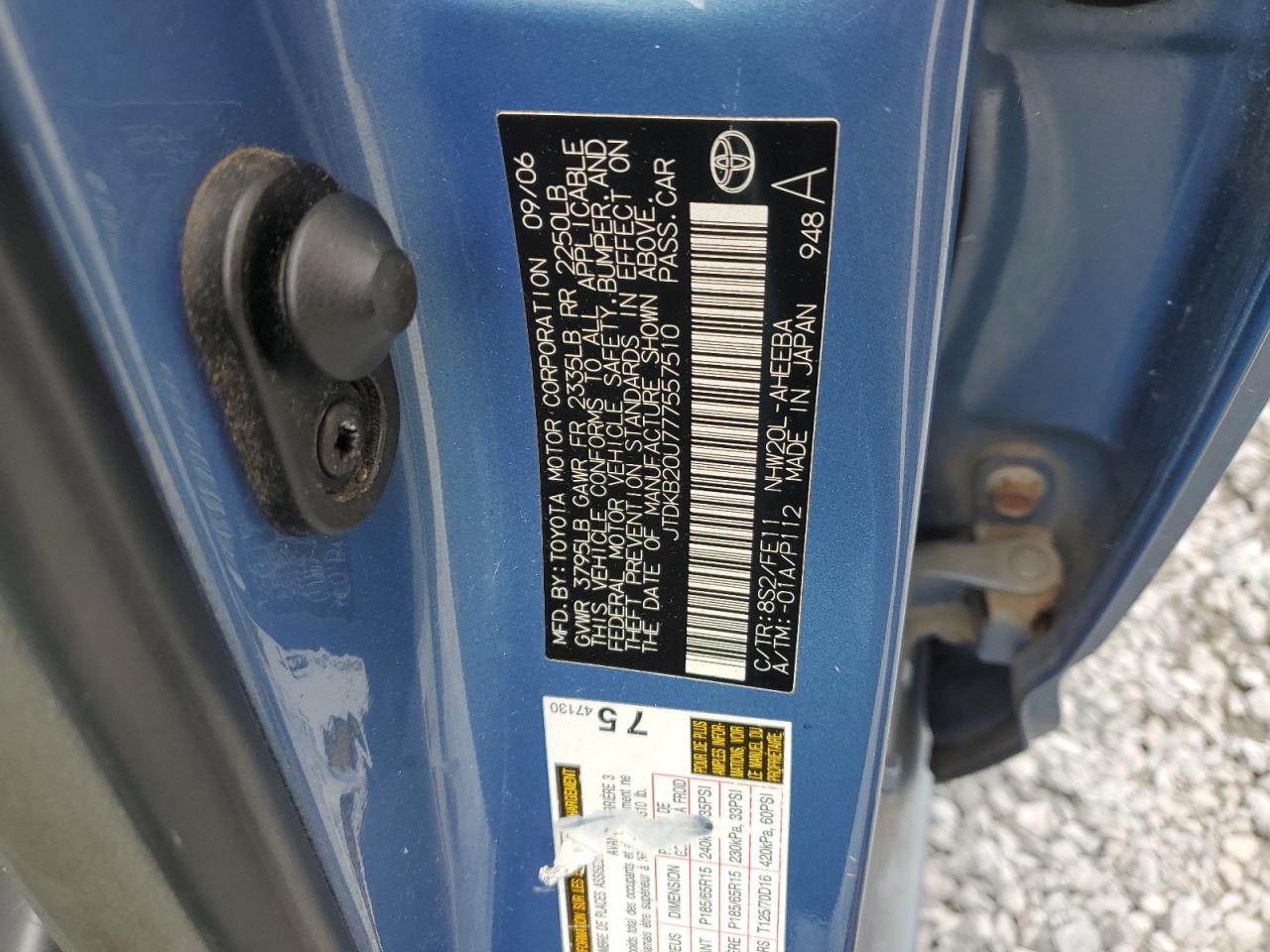 JTDKB20U777557510 2007 Toyota Prius