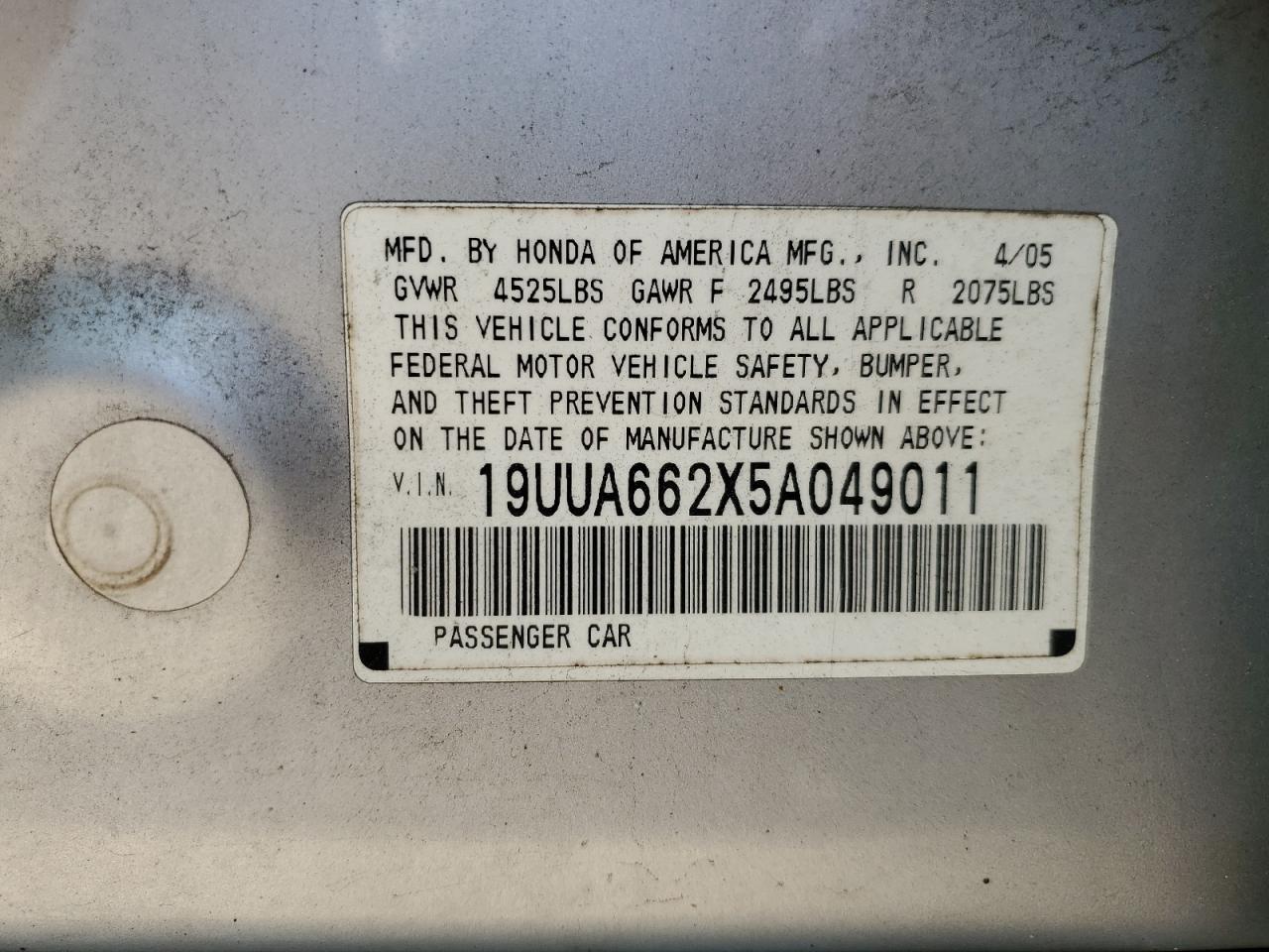 19UUA662X5A049011 2005 Acura Tl