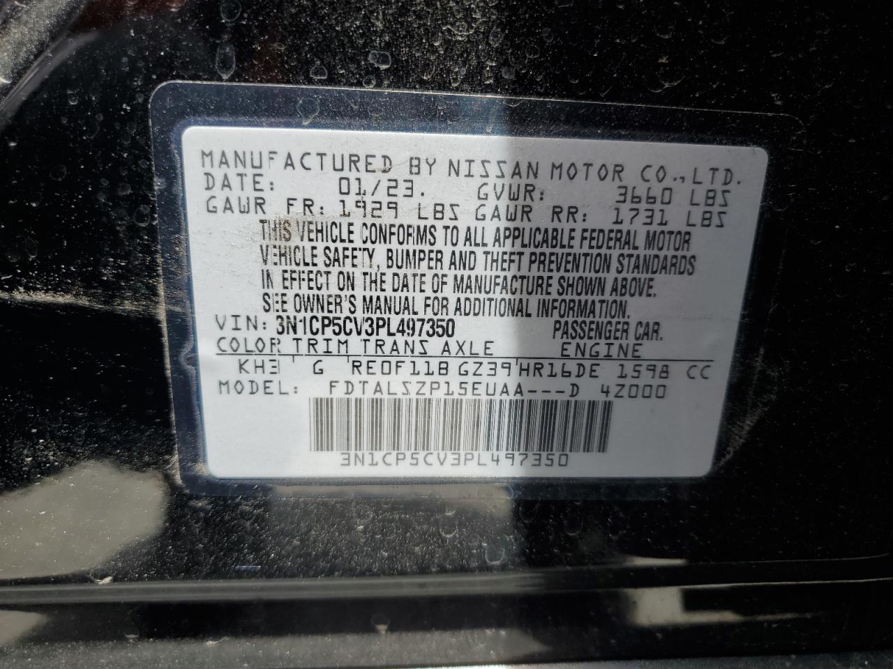 3N1CP5CV3PL497350 2023 Nissan Kicks Sv