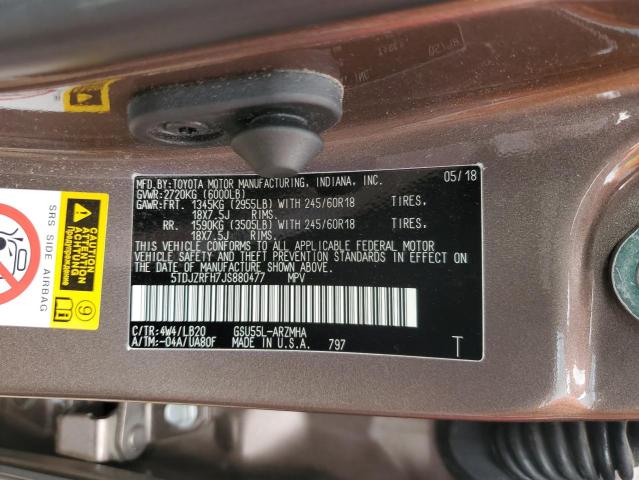 2018 Toyota Highlander Se VIN: 5TDJZRFH7JS880477 Lot: 59174294