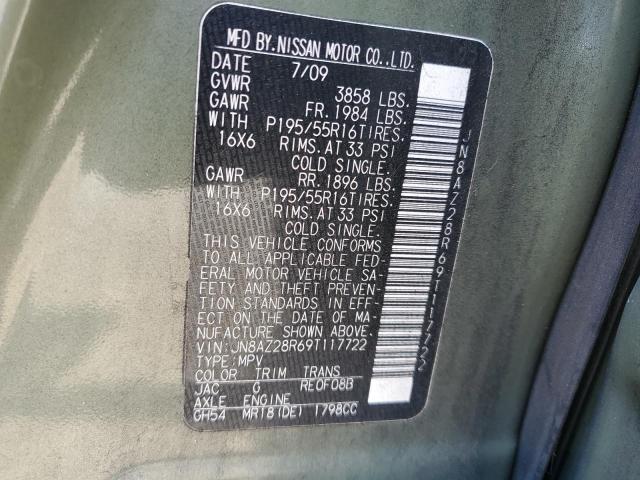 2009 Nissan Cube Base VIN: JN8AZ28R69T117722 Lot: 57581844