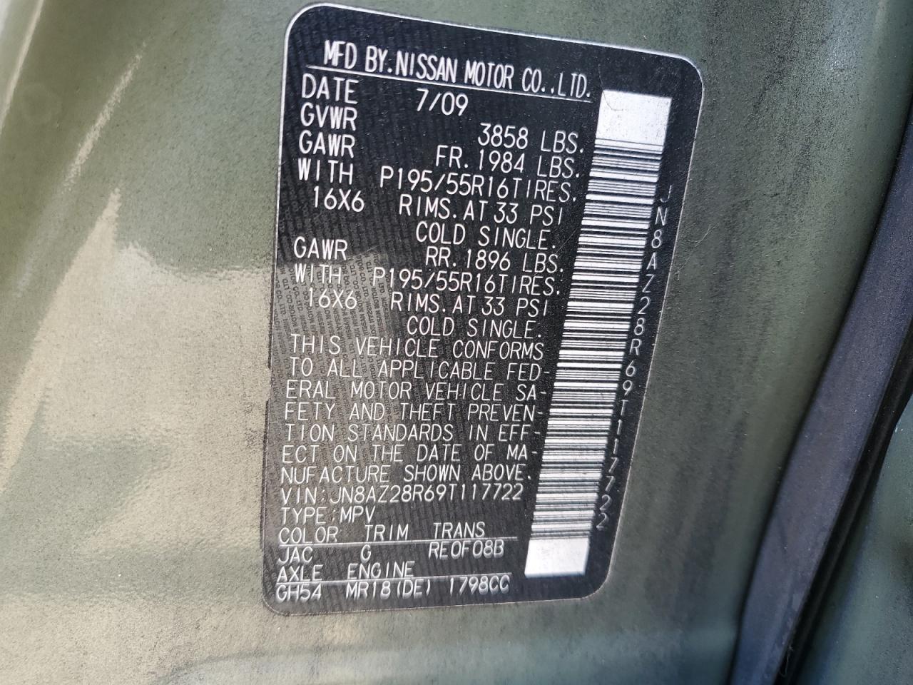 JN8AZ28R69T117722 2009 Nissan Cube Base