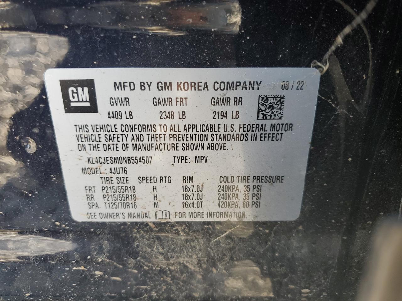 KL4CJESM0NB554507 2022 Buick Encore Preferred