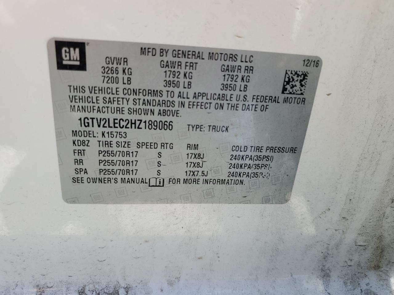 1GTV2LEC2HZ189066 2017 GMC Sierra K1500