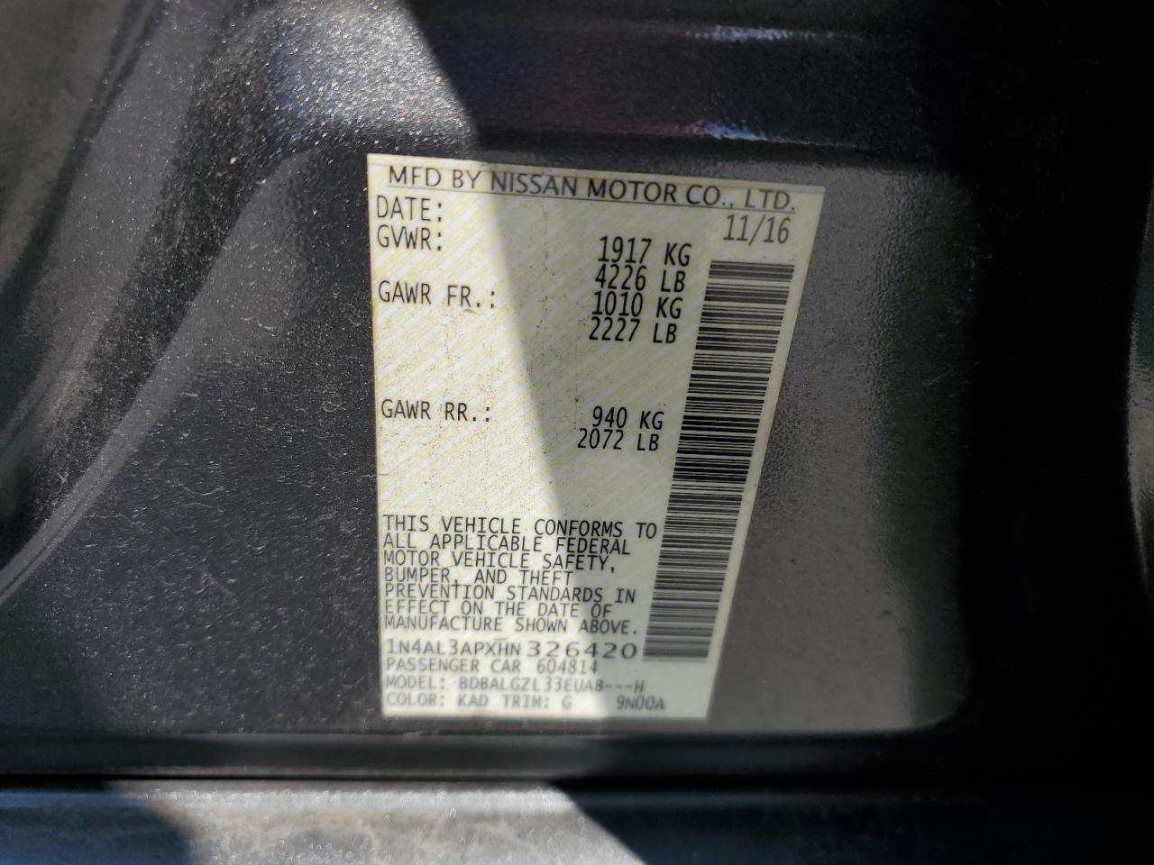 1N4AL3APXHN326420 2017 Nissan Altima 2.5