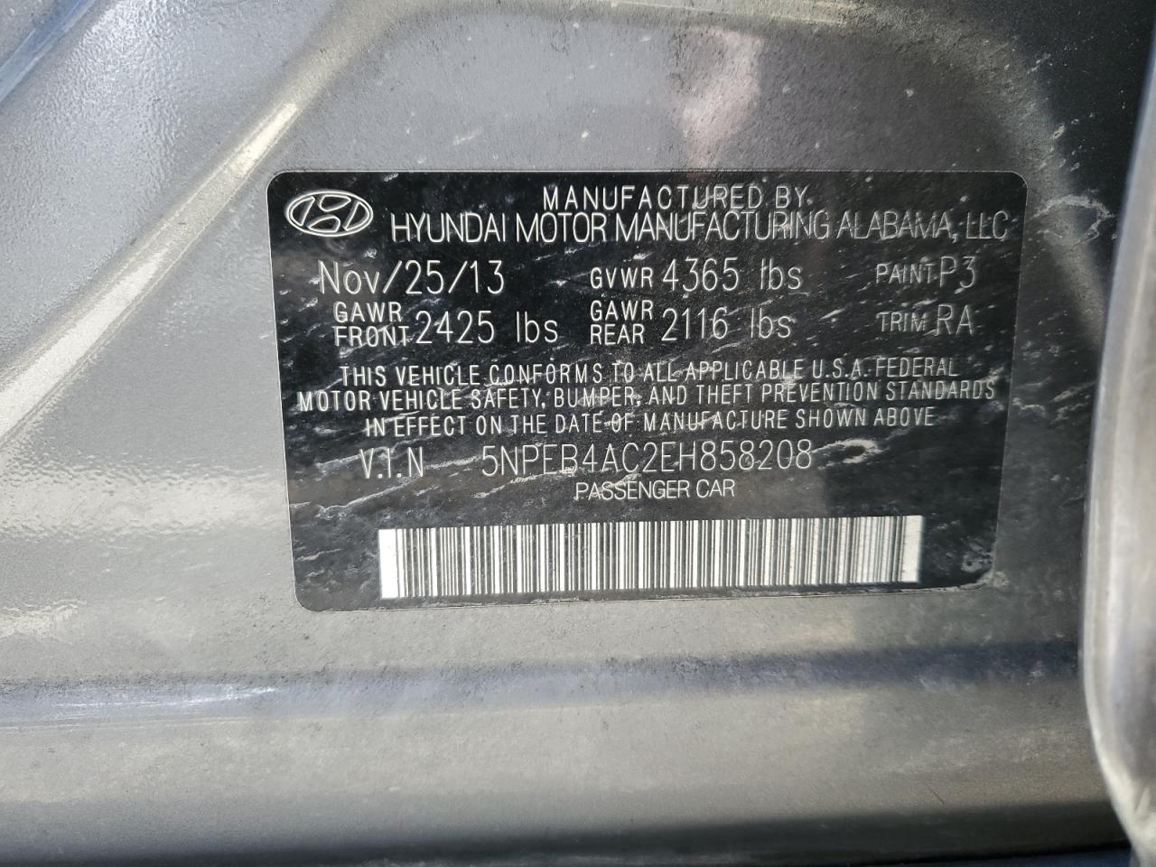 5NPEB4AC2EH858208 2014 Hyundai Sonata Gls
