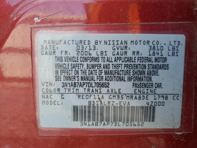 2013 Nissan Sentra S VIN: 3N1AB7AP7DL705652 Lot: 58180204