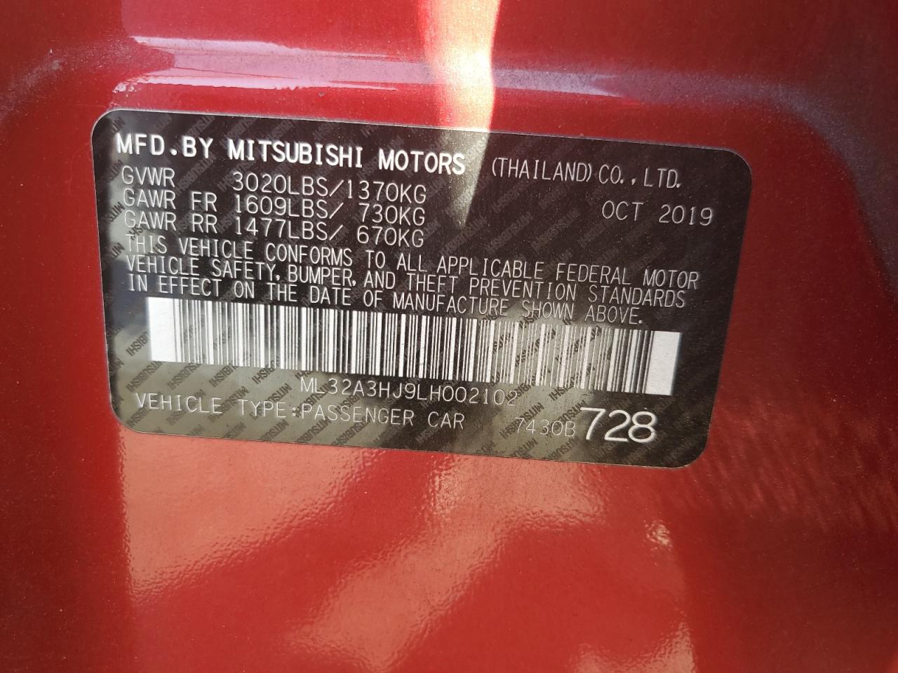 ML32A3HJ9LH002102 2020 Mitsubishi Mirage Es