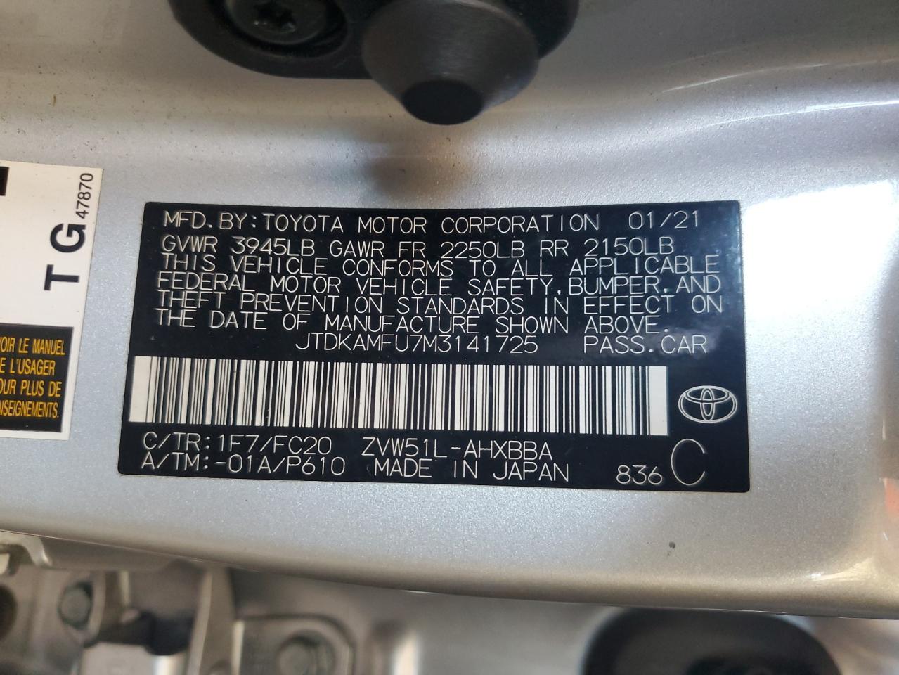 JTDKAMFU7M3141725 2021 Toyota Prius Special Edition