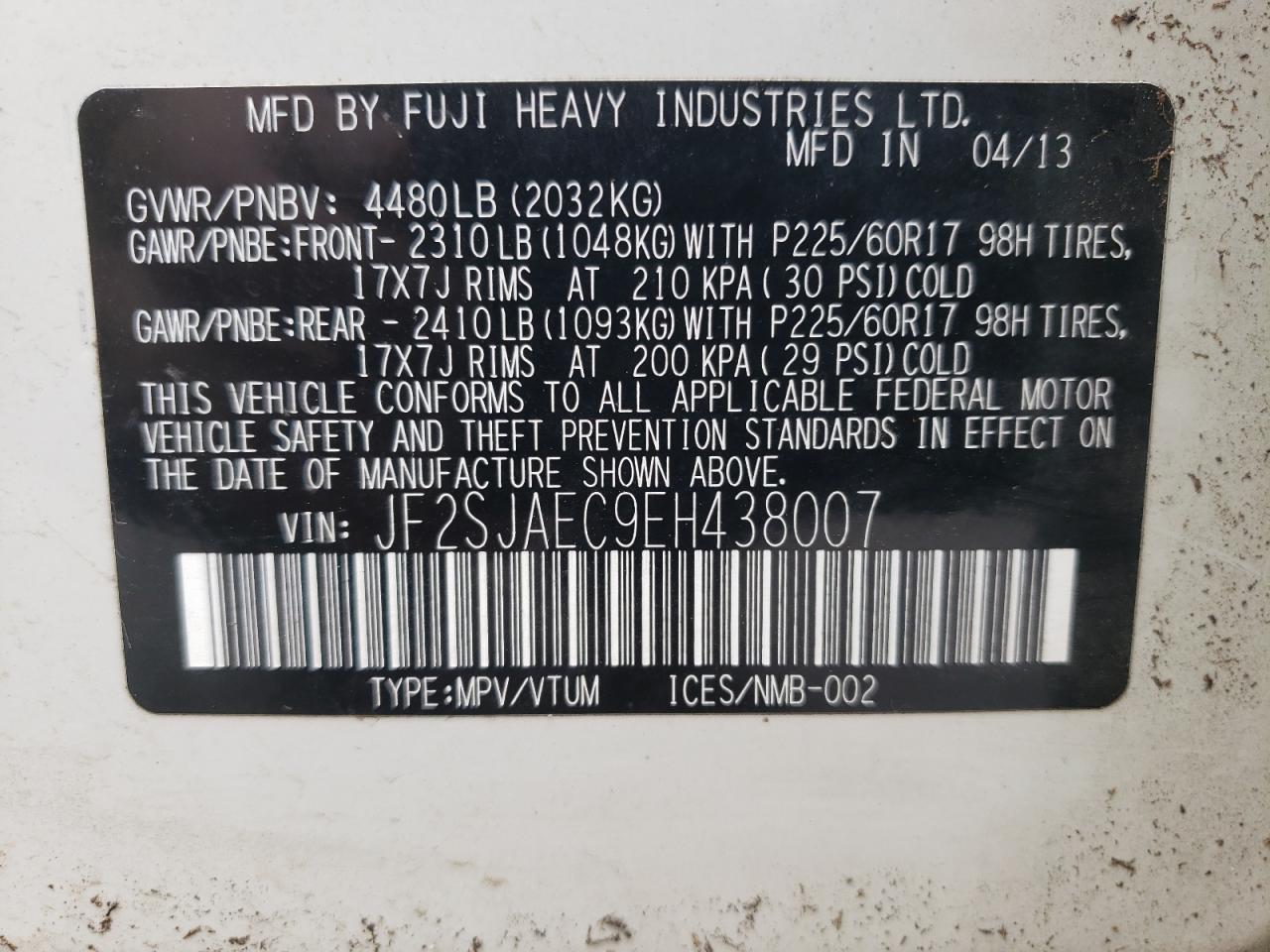 JF2SJAEC9EH438007 2014 Subaru Forester 2.5I Premium