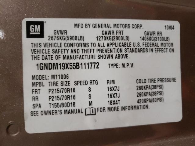 2005 Chevrolet Astro VIN: 1GNDM19X55B111772 Lot: 59487354