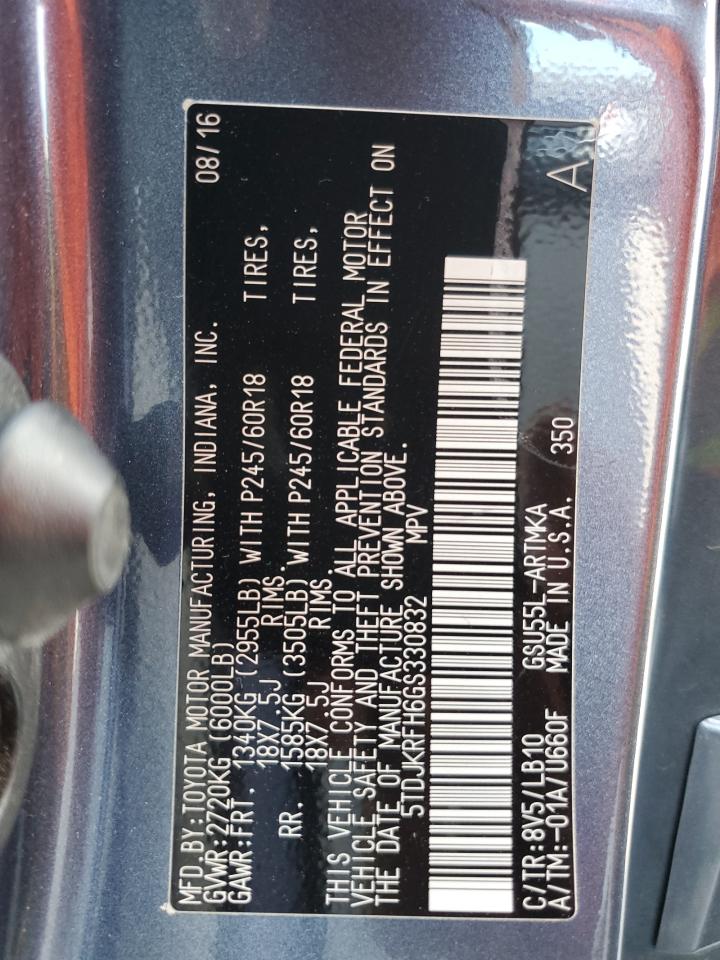 5TDJKRFH6GS330832 2016 Toyota Highlander Xle