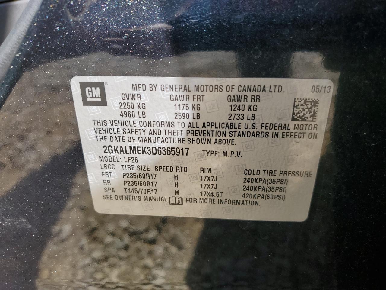 2GKALMEK3D6365917 2013 GMC Terrain Sle