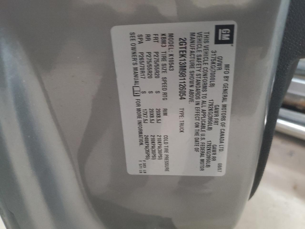 2GTEK13M981126054 2008 GMC Sierra K1500