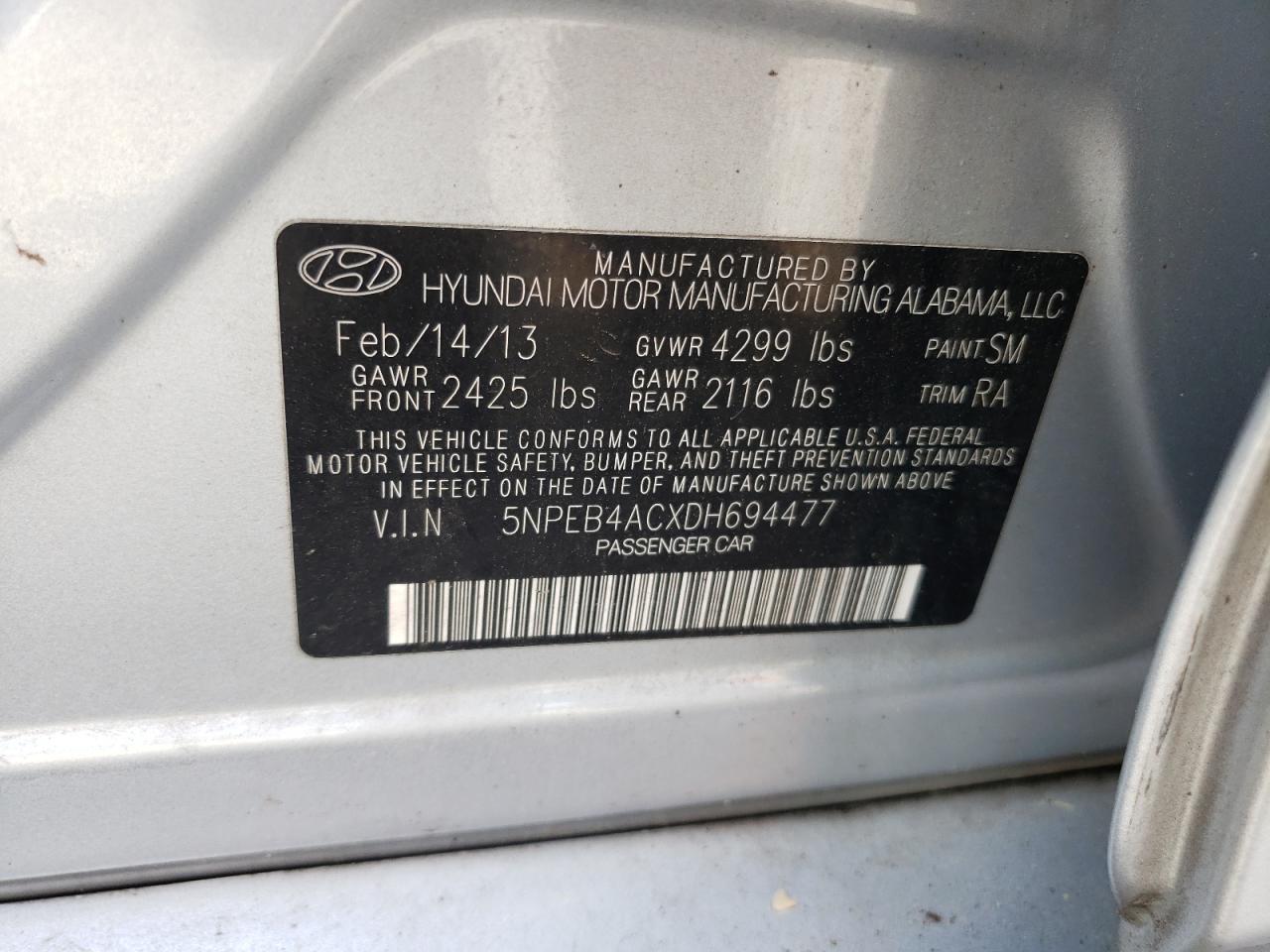 5NPEB4ACXDH694477 2013 Hyundai Sonata Gls