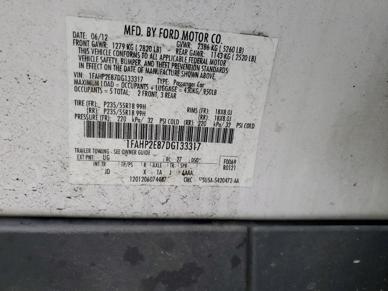 1FAHP2E87DG133317 2013 Ford Taurus Sel