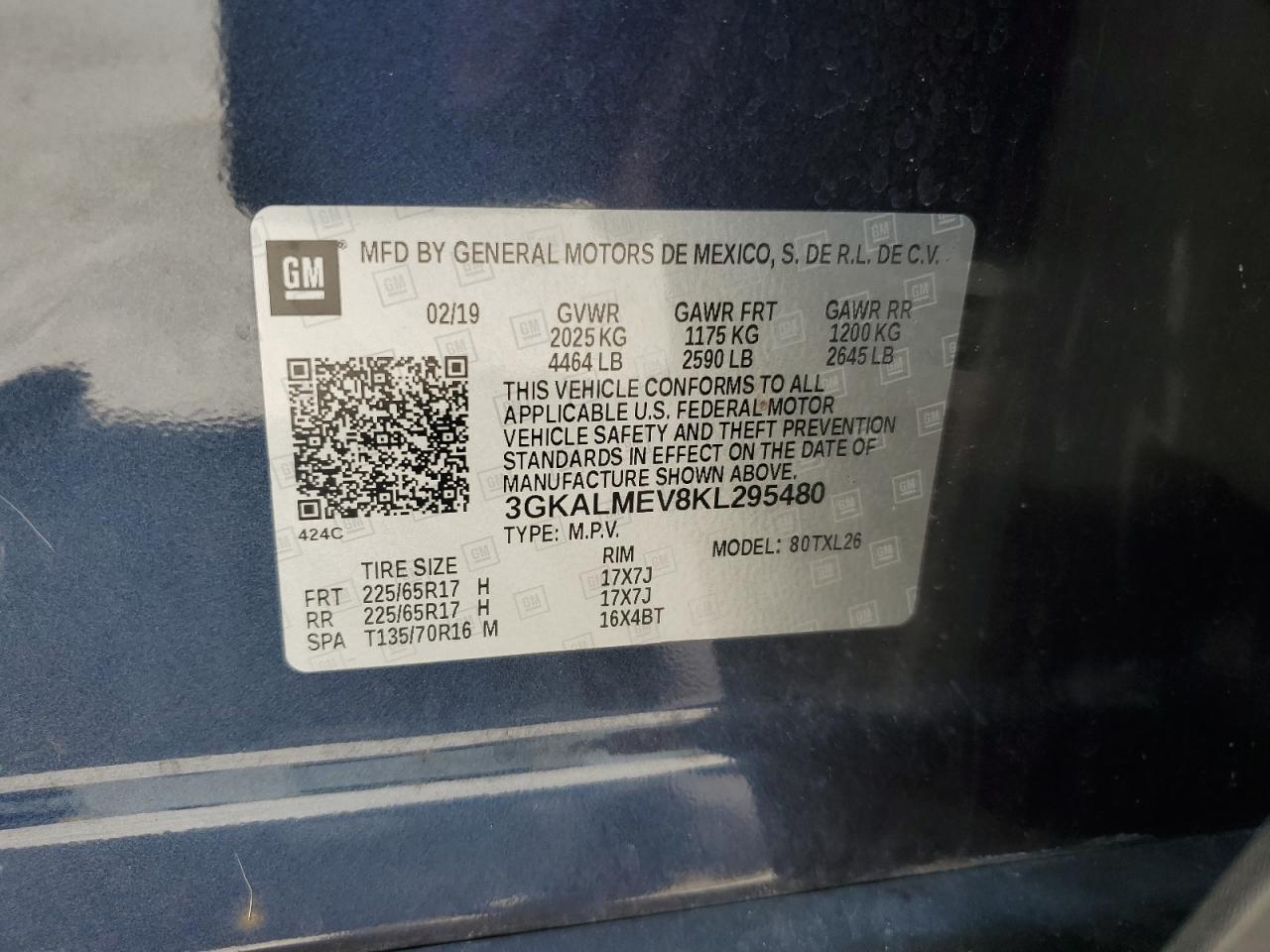 3GKALMEV8KL295480 2019 GMC Terrain Sle