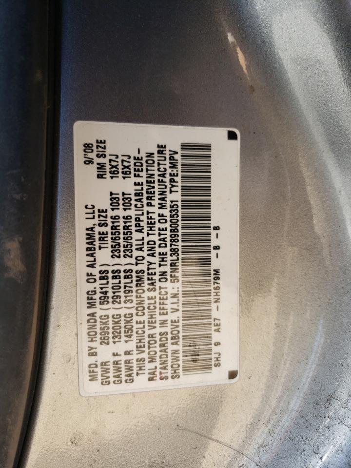 5FNRL38789B005351 2009 Honda Odyssey Exl
