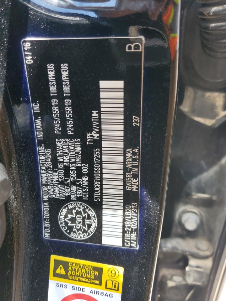 5TDJCRFH0GS017255 2016 Toyota Highlander Hybrid