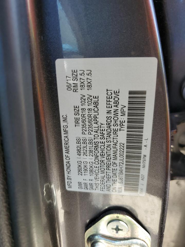 5J8TB4H72JL002222 2018 Acura Rdx Advance