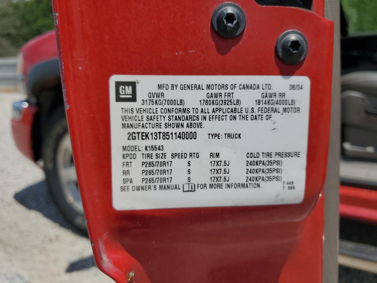 2GTEK13T851140000 2005 GMC New Sierra K1500