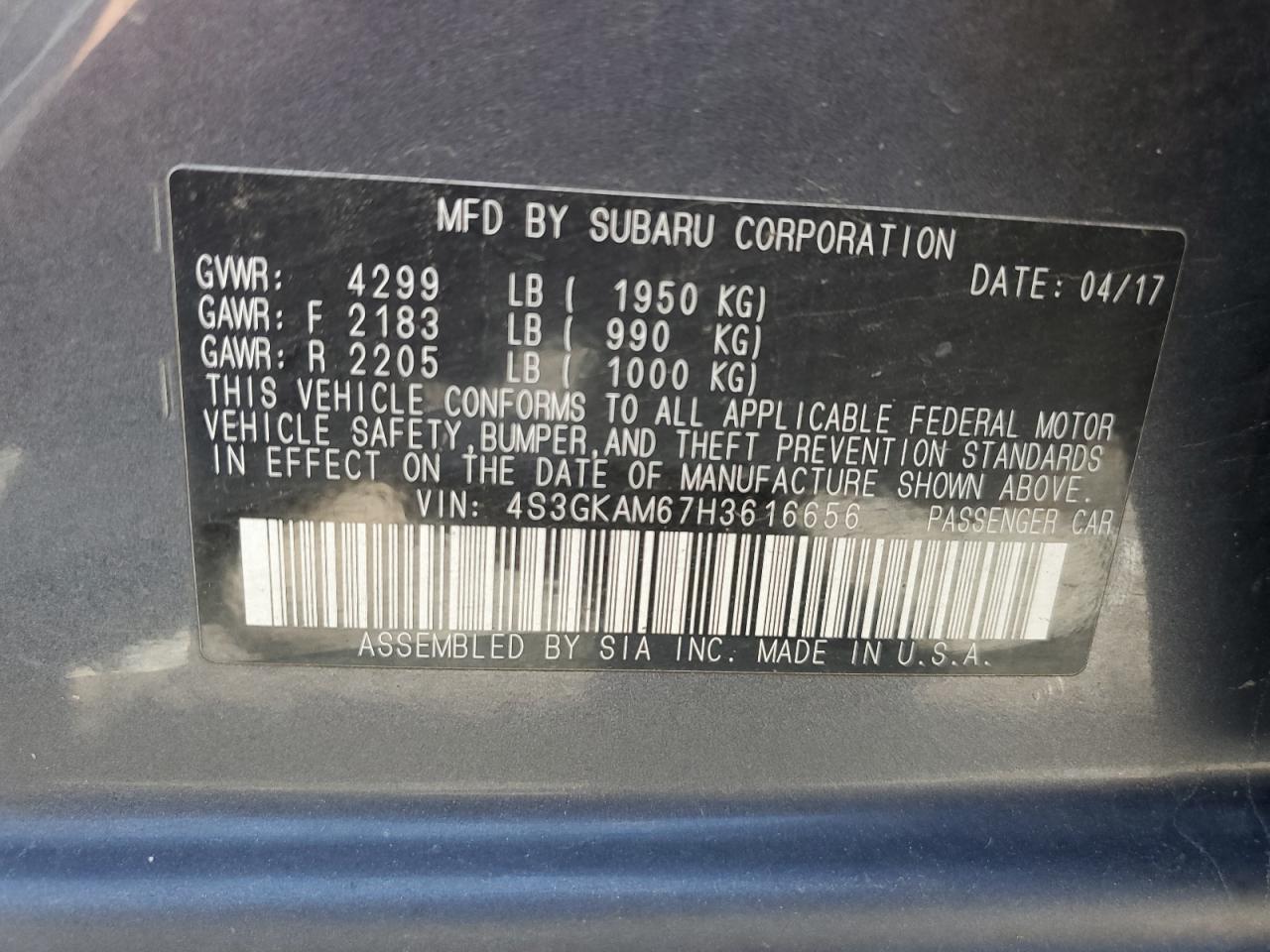 4S3GKAM67H3616656 2017 Subaru Impreza Sport