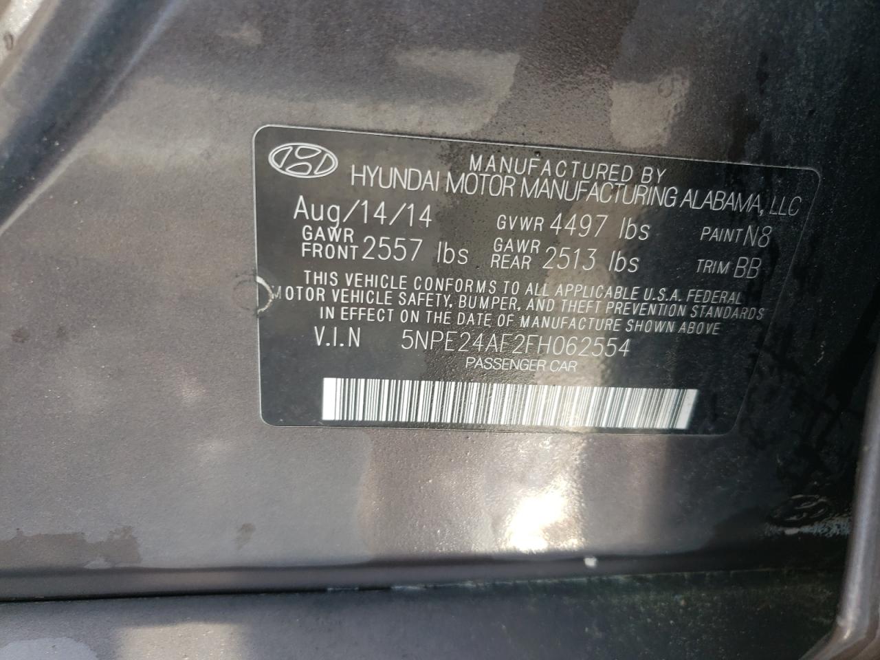 5NPE24AF2FH062554 2015 Hyundai Sonata Se