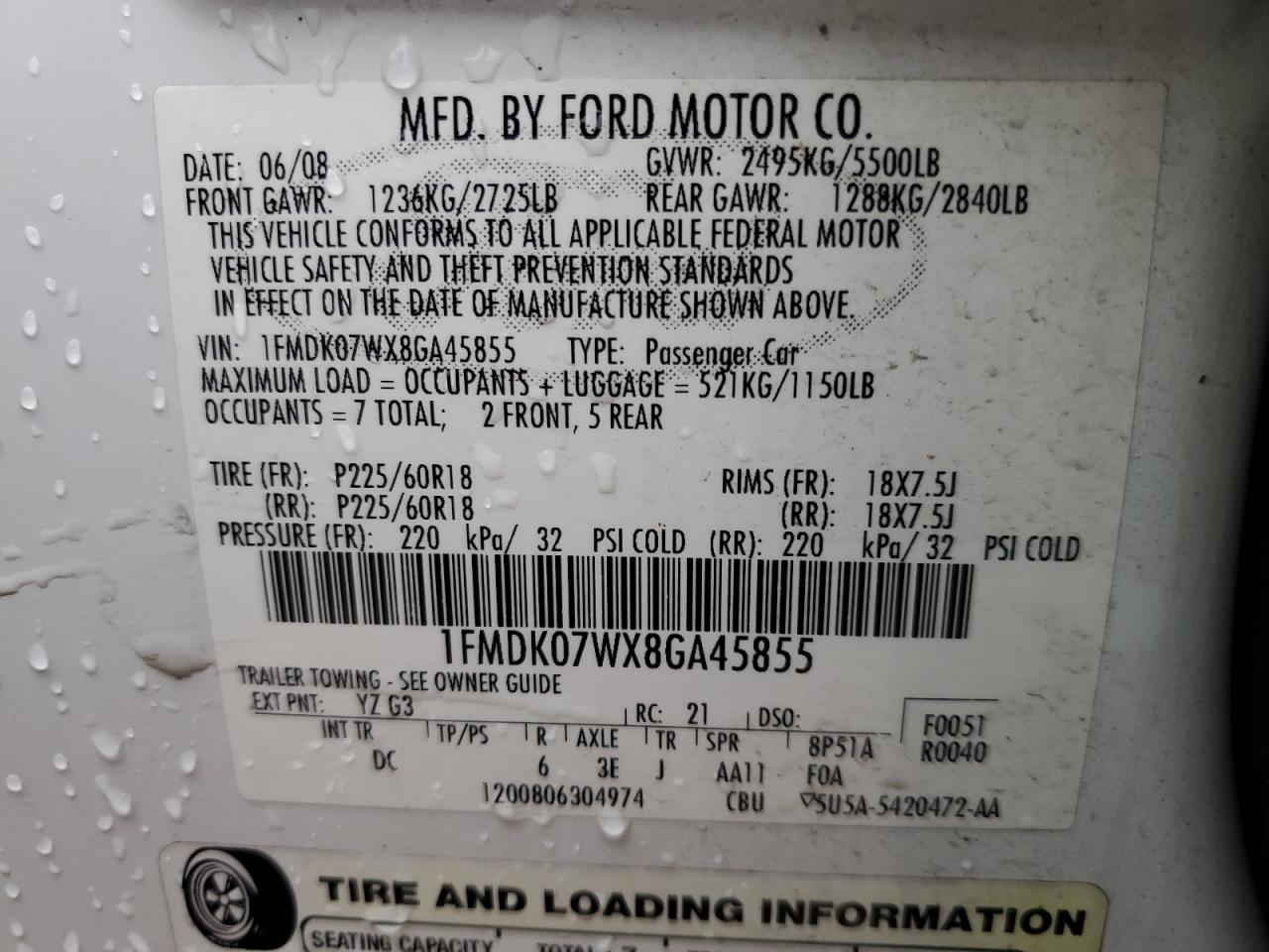 1FMDK07WX8GA45855 2008 Ford Taurus X Eddie Bauer