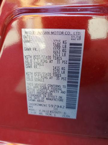 2019 Nissan Pathfinder S VIN: 5N1DR2MM2KC597942 Lot: 59899734