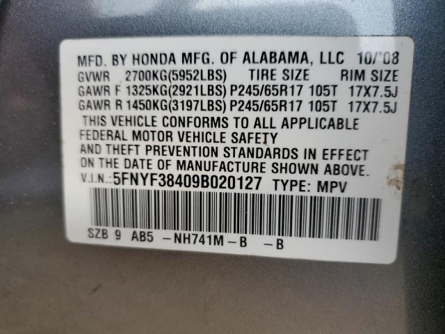 2009 Honda Pilot Ex VIN: 5FNYF38409B020127 Lot: 57641244