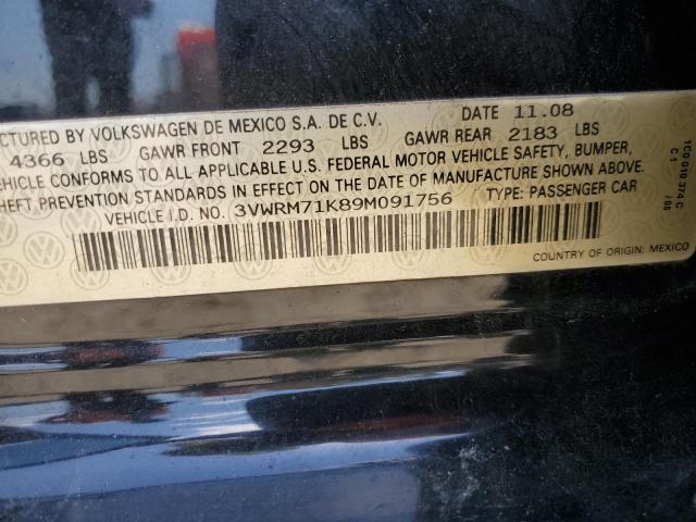 2009 Volkswagen Jetta Se VIN: 3VWRM71K89M091756 Lot: 59408234