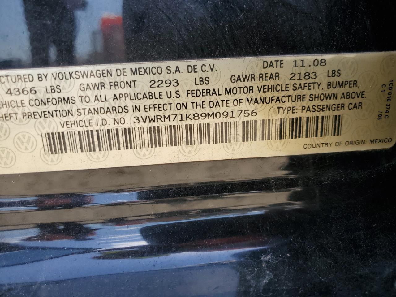 3VWRM71K89M091756 2009 Volkswagen Jetta Se