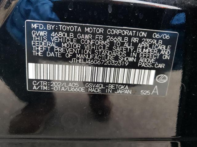 2007 Lexus Es 350 VIN: JTHBJ46G672032319 Lot: 58325644