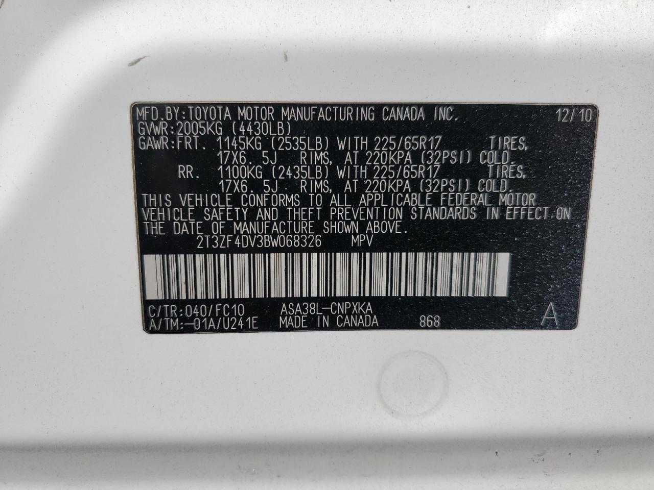 2T3ZF4DV3BW068326 2011 Toyota Rav4