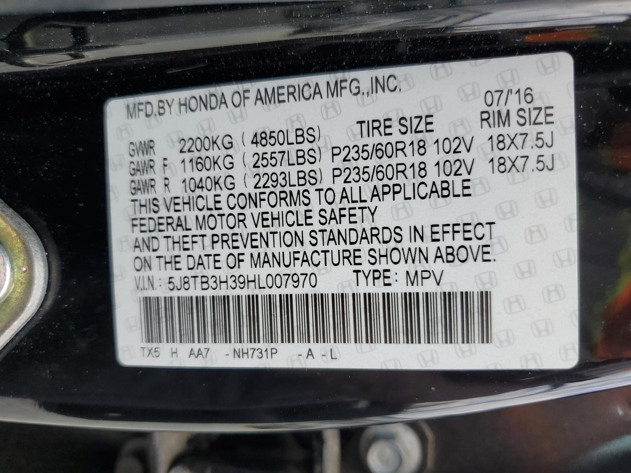 5J8TB3H39HL007970 2017 Acura Rdx