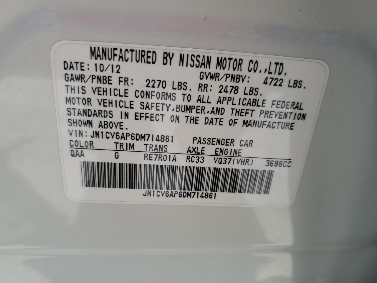 JN1CV6AP6DM714861 2013 Infiniti G37 Base