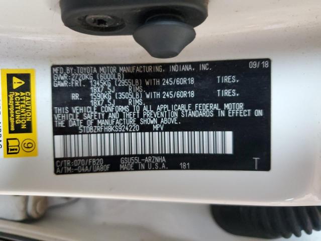 VIN 5TDBZRFH8KS924220 2019 Toyota Highlander, LE no.13