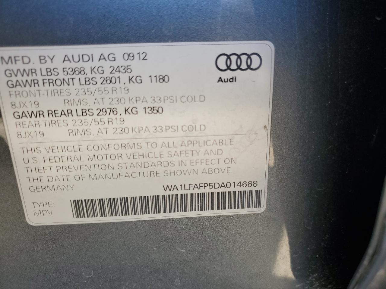 WA1LFAFP5DA014668 2013 Audi Q5 Premium Plus