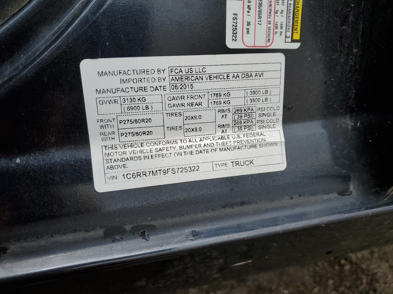 1C6RR7MT9FS725322 2015 Ram 1500 Sport