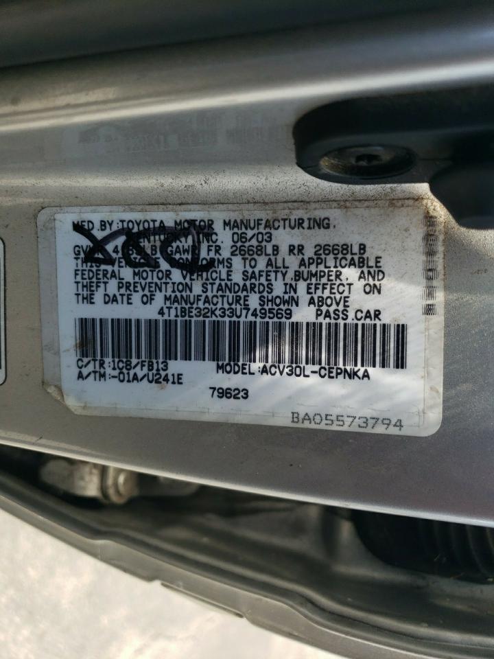 4T1BE32K33U749569 2003 Toyota Camry Le