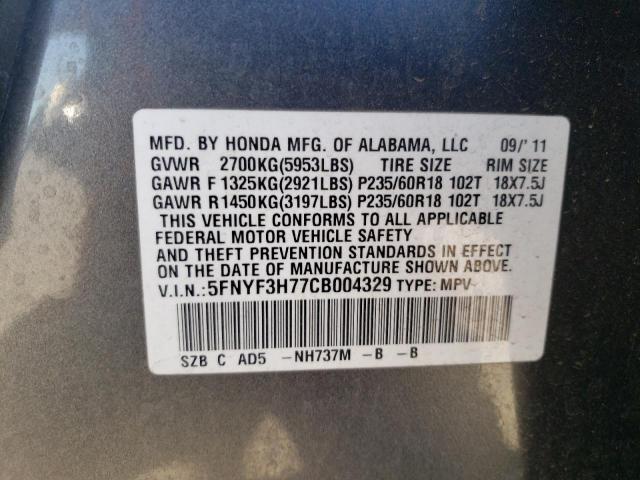 2012 Honda Pilot Exln VIN: 5FNYF3H77CB004329 Lot: 58163584